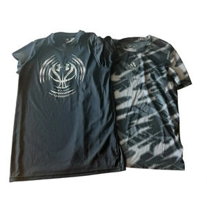 Set of 2 boys athletics shirts under armour YXL and adidas camo youth 14/16